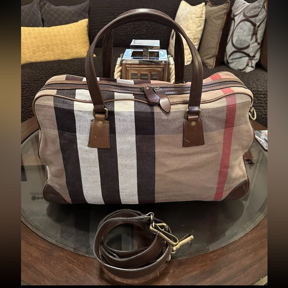 Authentic Burberry Prorsum Nova Check Travel Bag & Leather Accents With Strap
